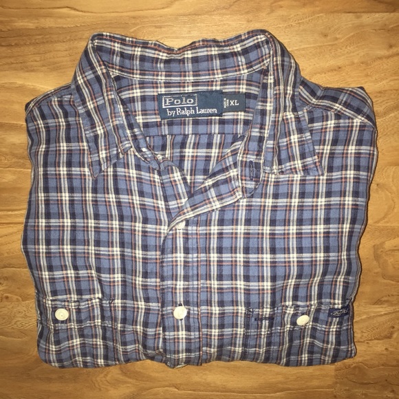 SOLD! Polo Ralph Lauren XL Plaid Blue Button Front - Picture 4 of 6